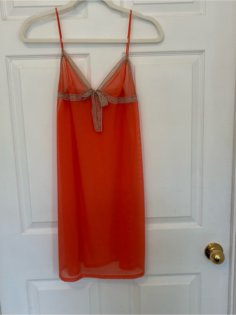 Sheer Coral Lace-Trim Slip Dress